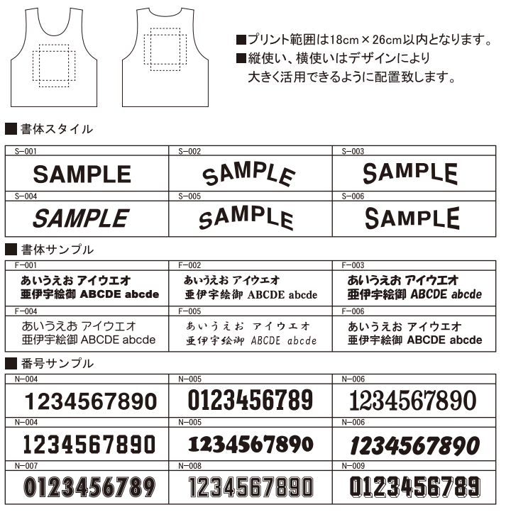 プリントビブス位置・書体